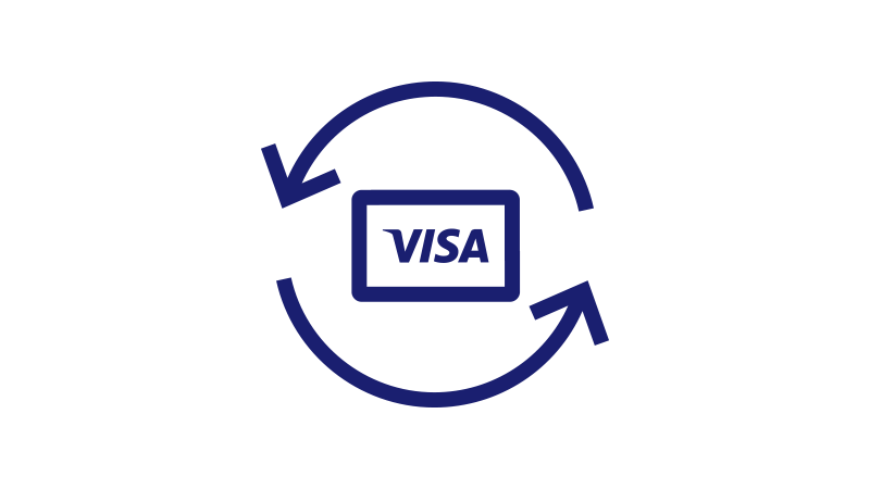 Visa card circled with reverse arrows.