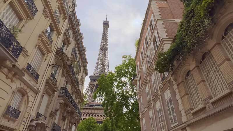 street in paris and eiffel tower
